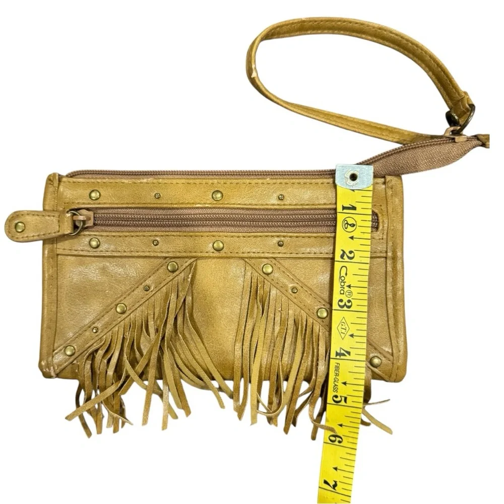 Fringed Tan Leather Wristlet